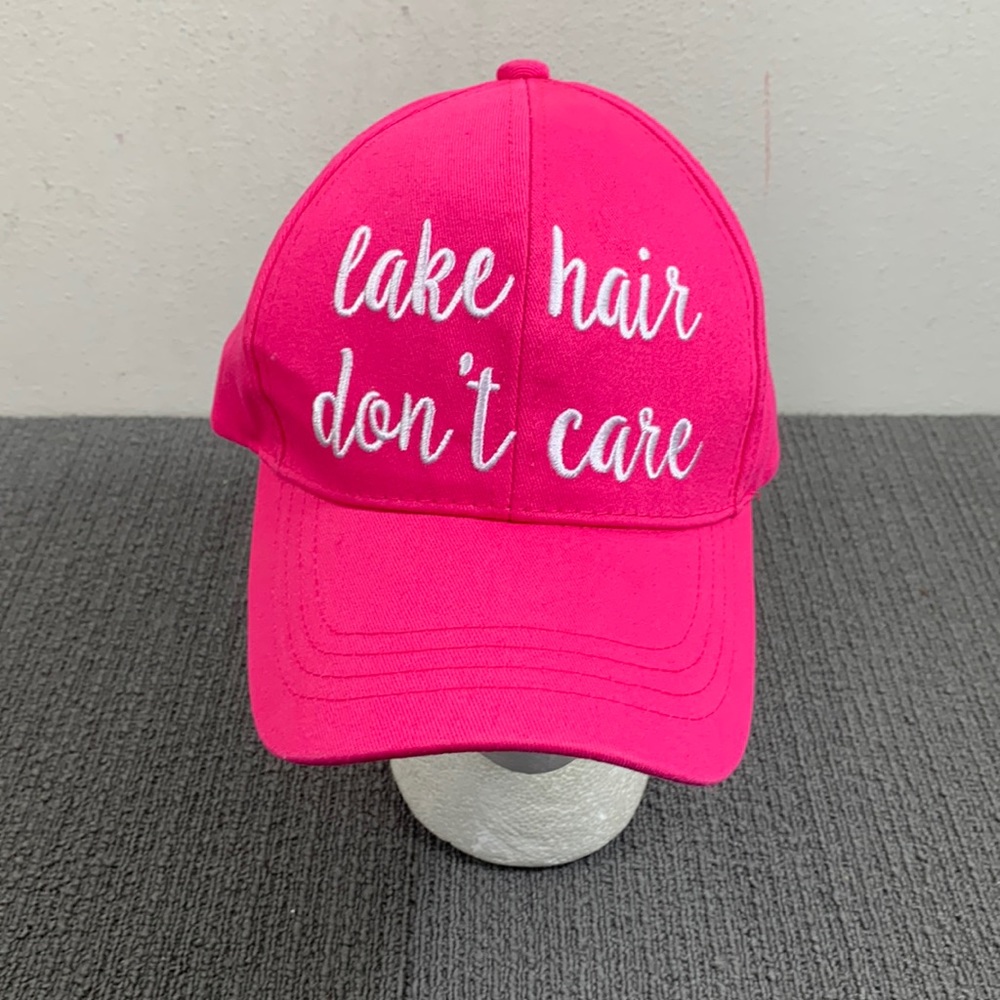 Lake Hair Don't Care Baseball Hat Womens Adjustable Pink White Strapback C.C